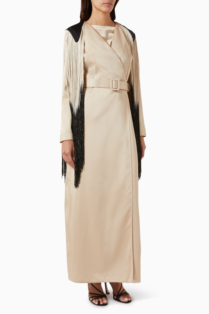 

Cecilie Fringed Belted Maxi Dress, Neutral