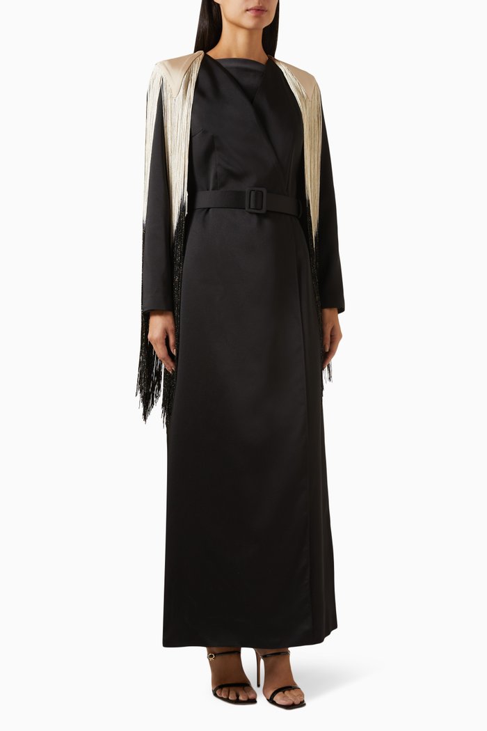 

Cecilie Fringed Belted Maxi Dress, Black