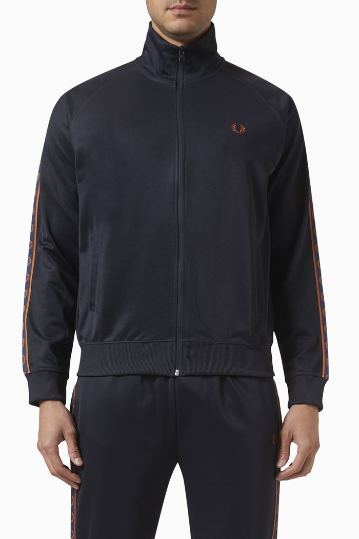 

Contrast Taped Track Jacket in Tricot, Black