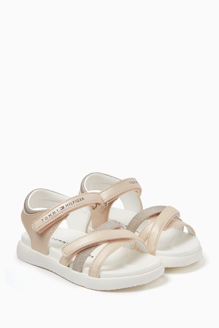 Logo Velcro Sandals in Faux Leather, Pink