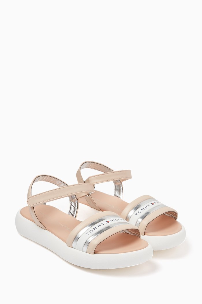 

Logo Velcro Sandals in Faux Leather, Neutral