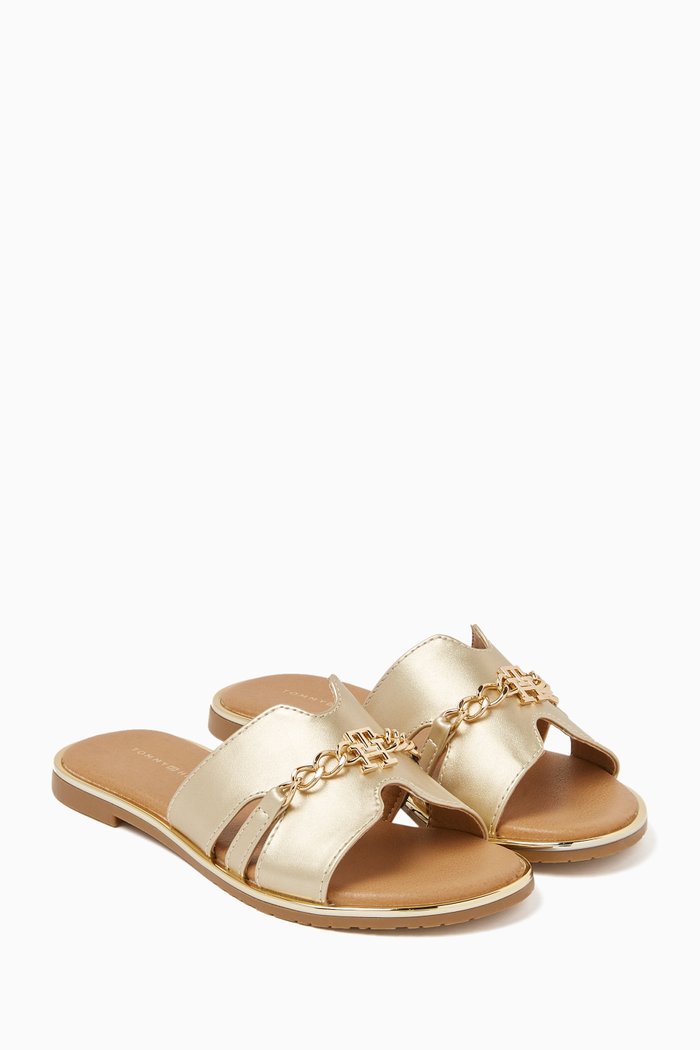 

Logo Velcro Sandals in Faux Leather, Gold