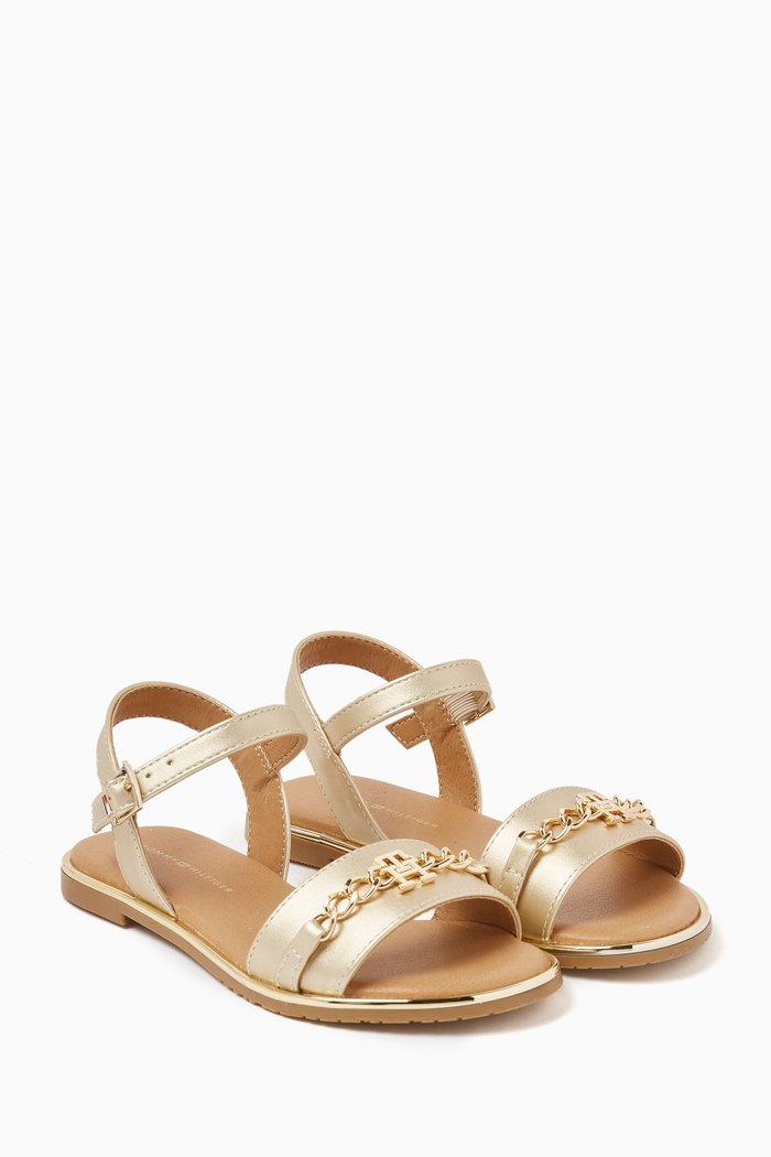 

Logo Buckle Sandals in Faux Leather, Gold