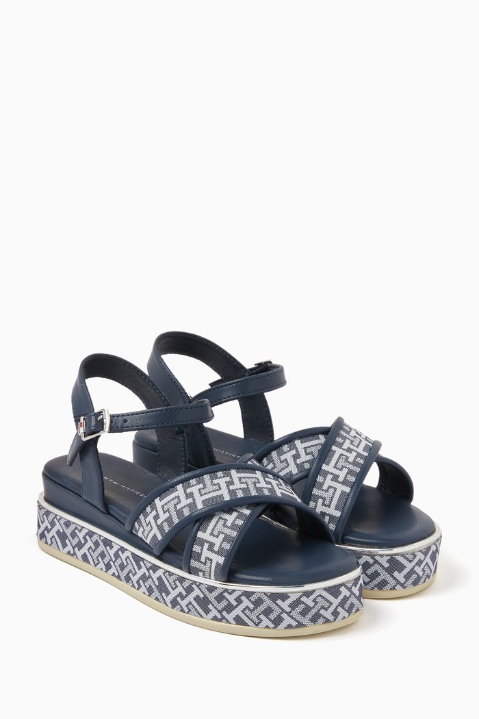 

Logo Criss-Cross Sandals in Faux Leather, Blue