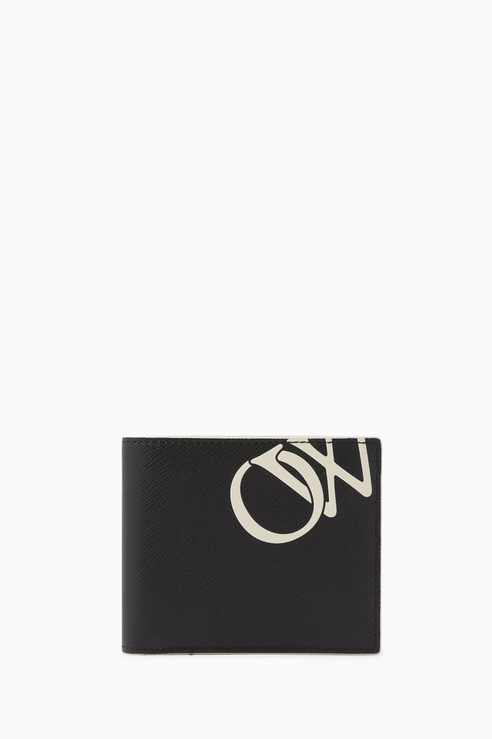

OW Logo Bi-Fold Wallet in Calf Leather, Black