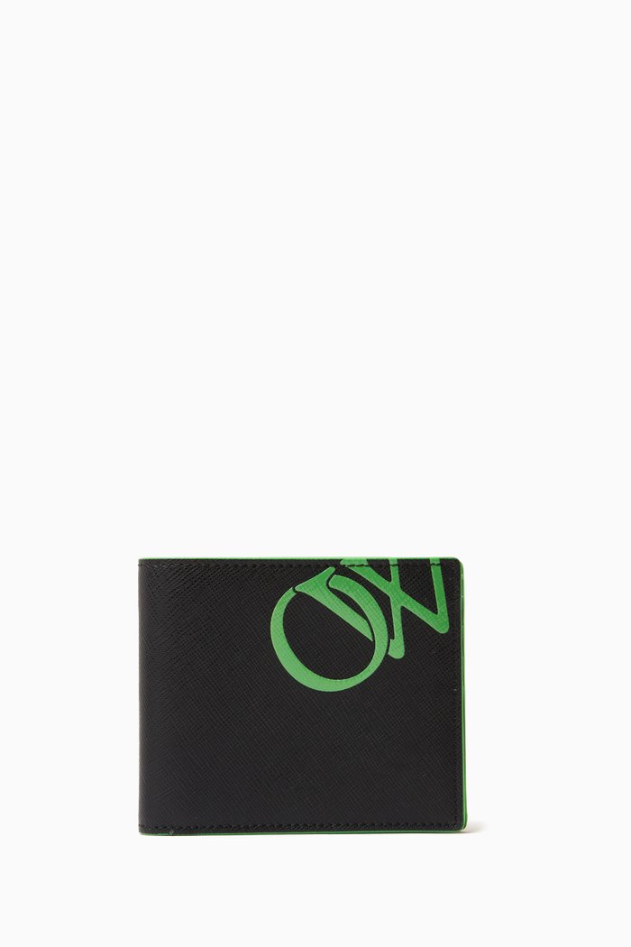 

OW Logo Bi-Fold Wallet in Calf Leather, Green