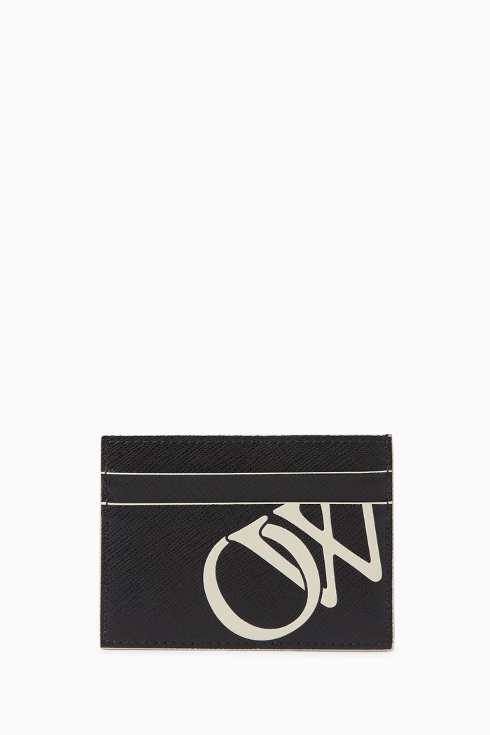 

OW Logo Card Case in Leather, Black
