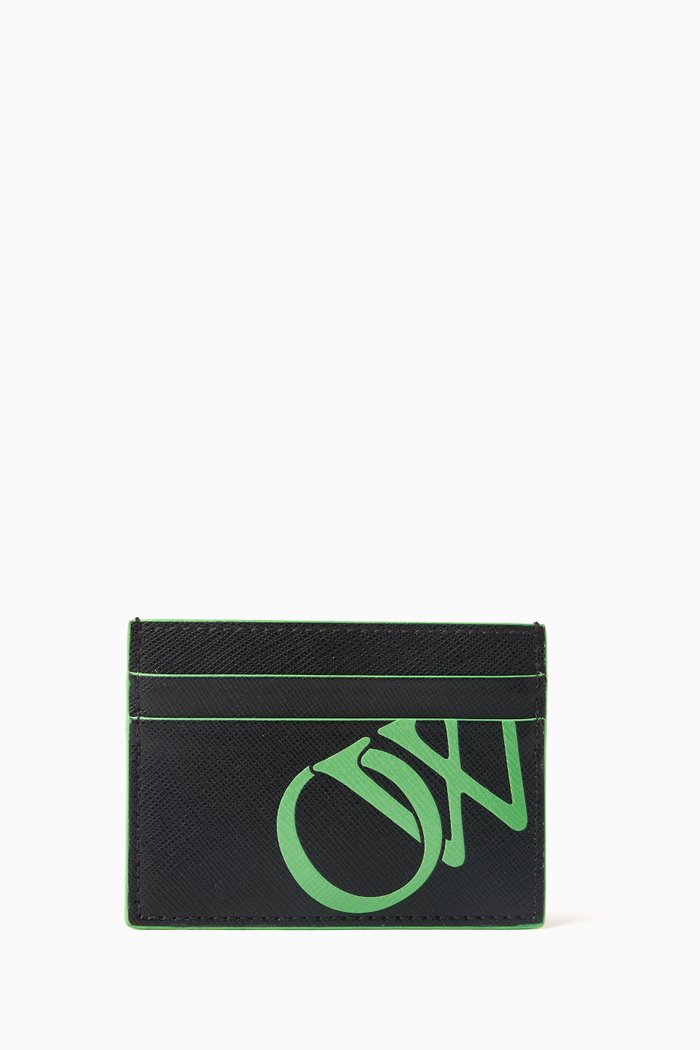 

OW Logo Card Case in Leather, Green