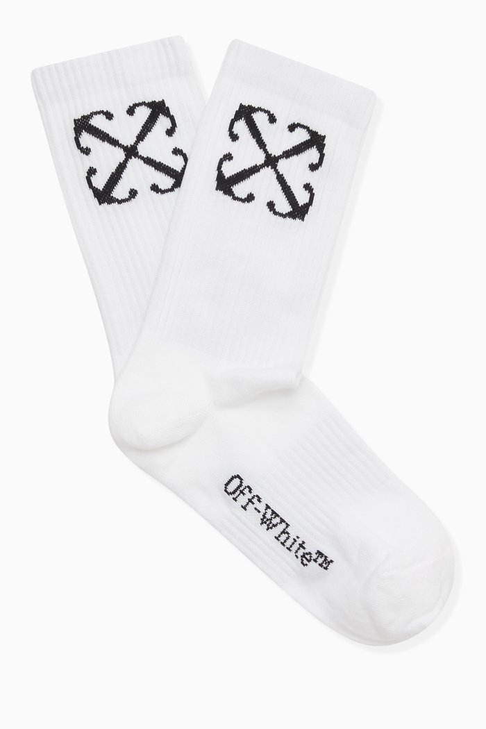 

Arrow Mid-calf Socks in Cotton-blend, White