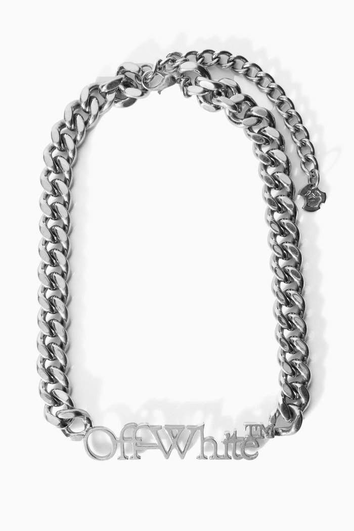 Bookish Logo Chain Necklace in Brass, Silver