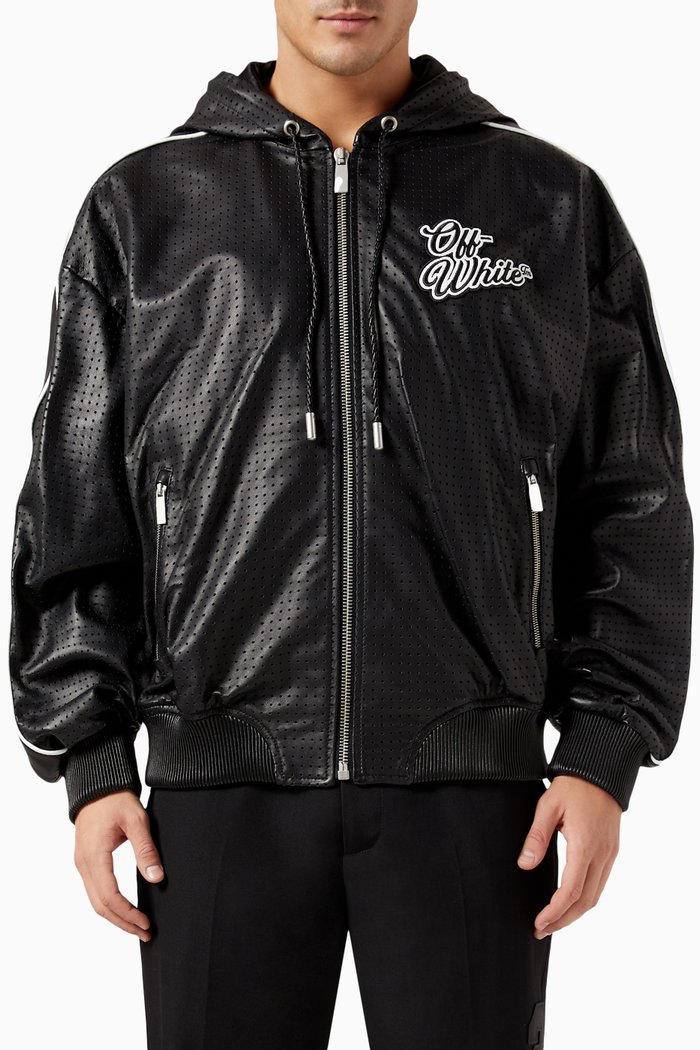 Logo Hoodie in Leather, Black