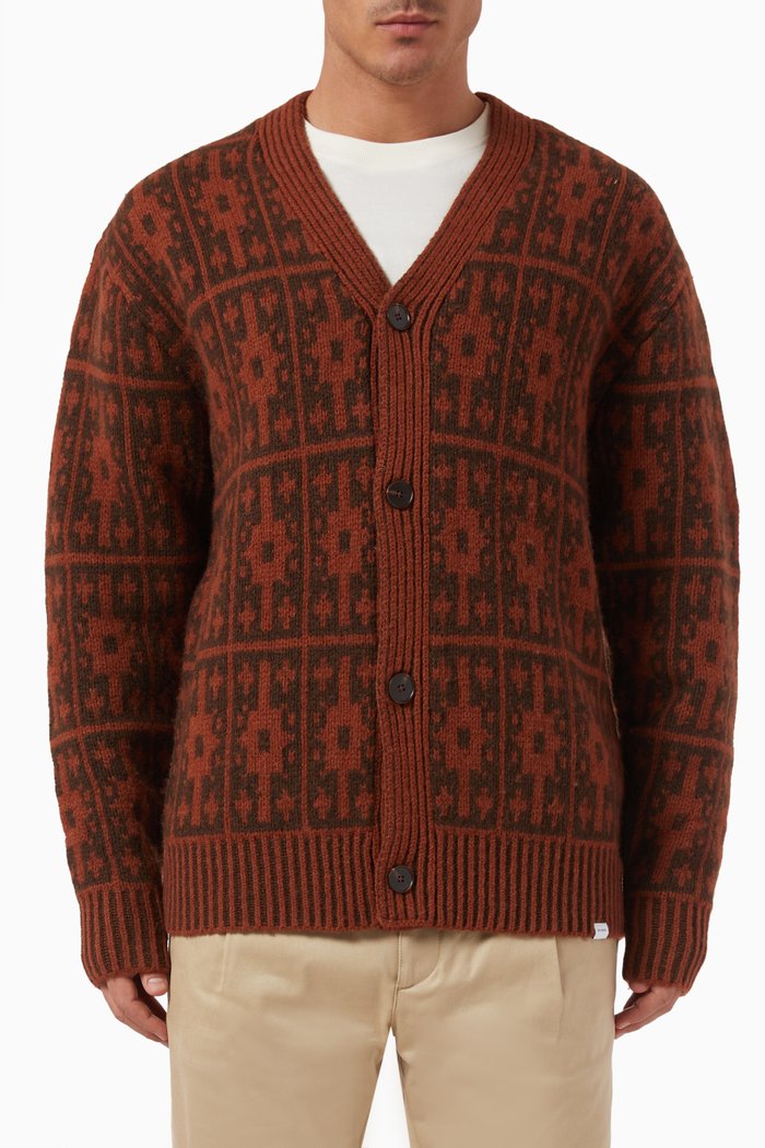 

Ezra V-neck Cardigan in Heavy Wool Jacquard, Brown