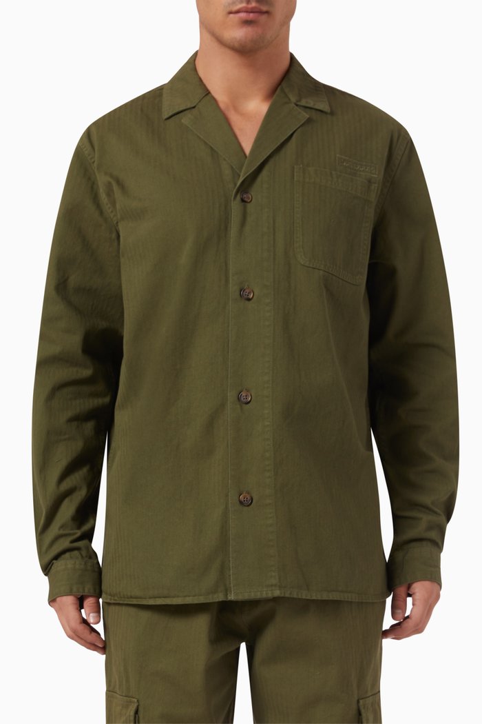 

Lester Herringbone Overshirt in Cotton Twill, Green