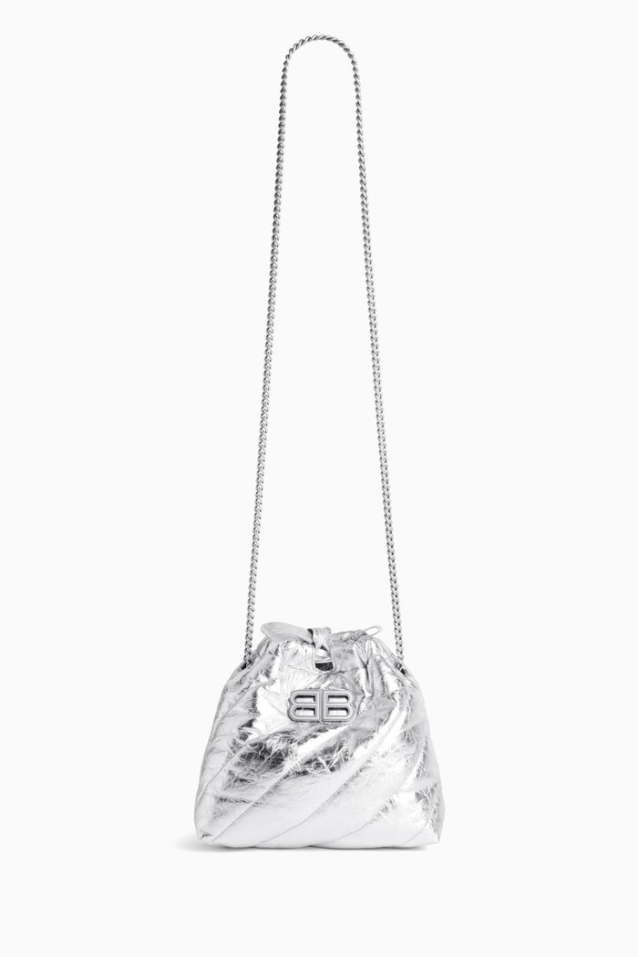 

Small Crush Tote Bag in Metallized Leather, Silver