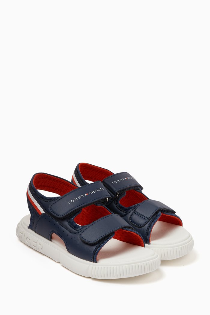 

Logo Velcro Sandals in Faux Leather, Blue