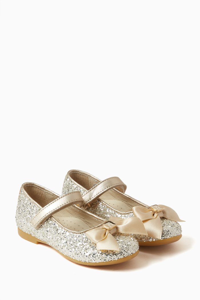 

Ballerinas in Glitter & Metallic Leather, Gold