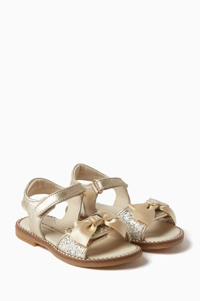 

Sandals in Glitter & Metallic Leather, Gold