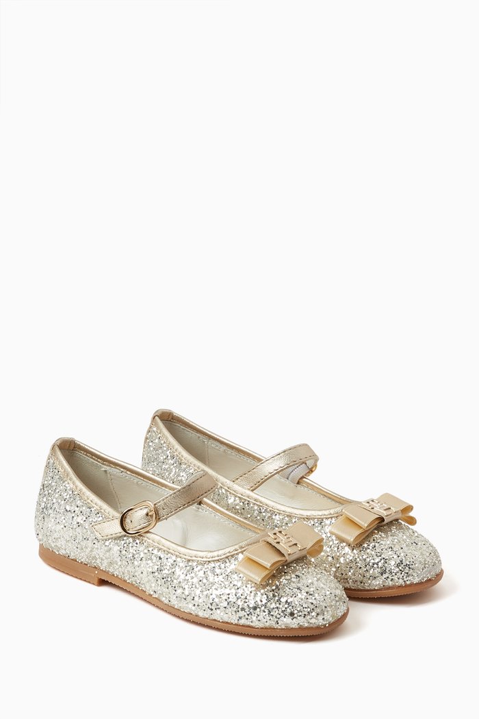 

Ballerinas in Glitter & Metallic Leather, Gold
