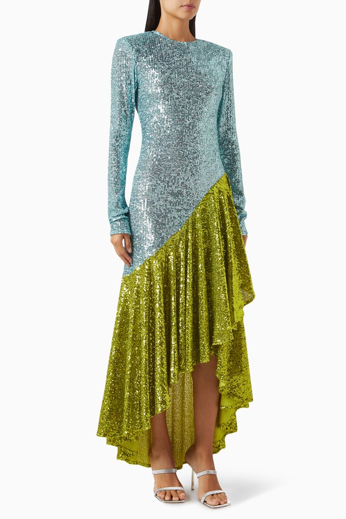 

Holy Sequin-embellished Draped Maxi Dress, Green
