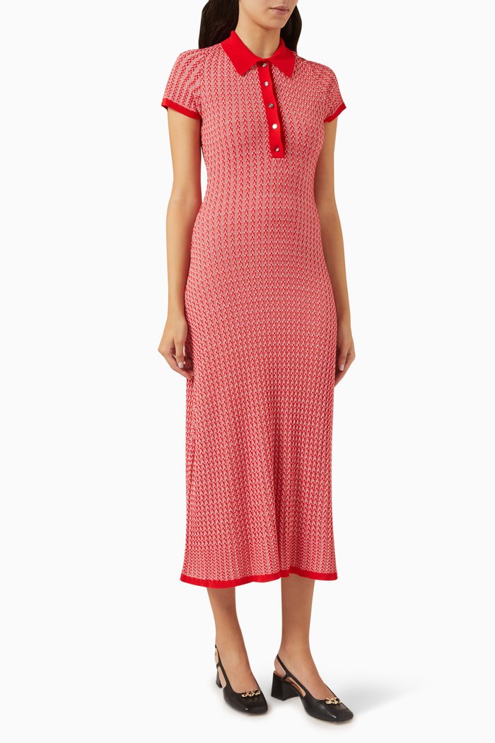 

Rinamaille Herringbone Maxi Dress in Knit, Red