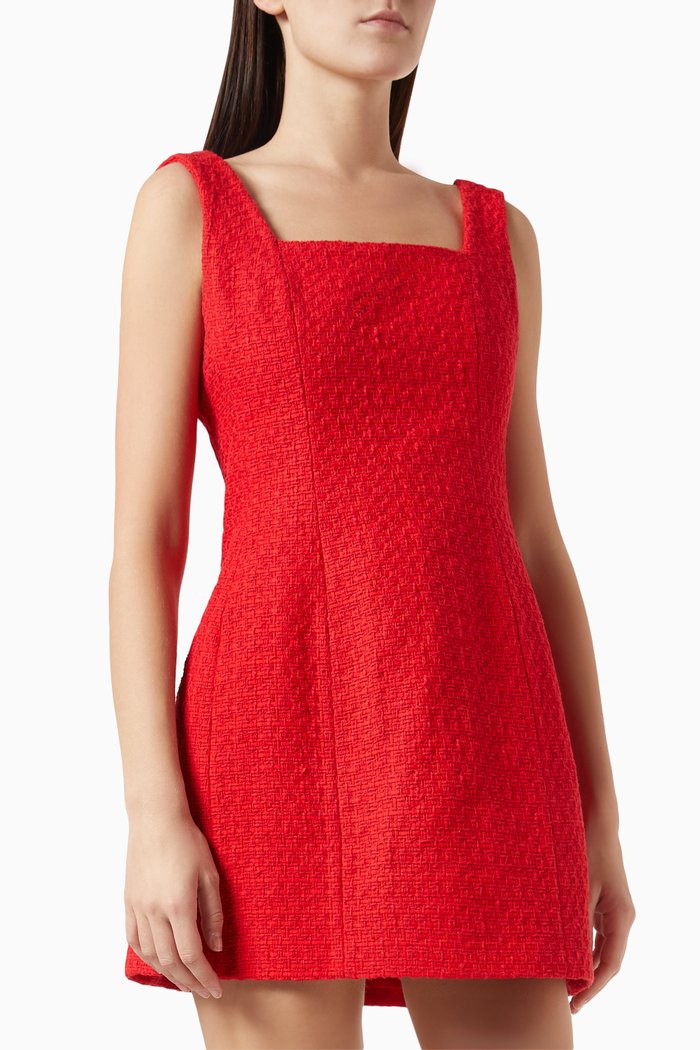 

Square-neck Mini Dress in Tweed, Red