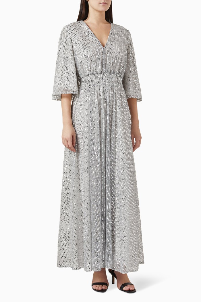 Sequin Embellished Maxi Dress, Silver