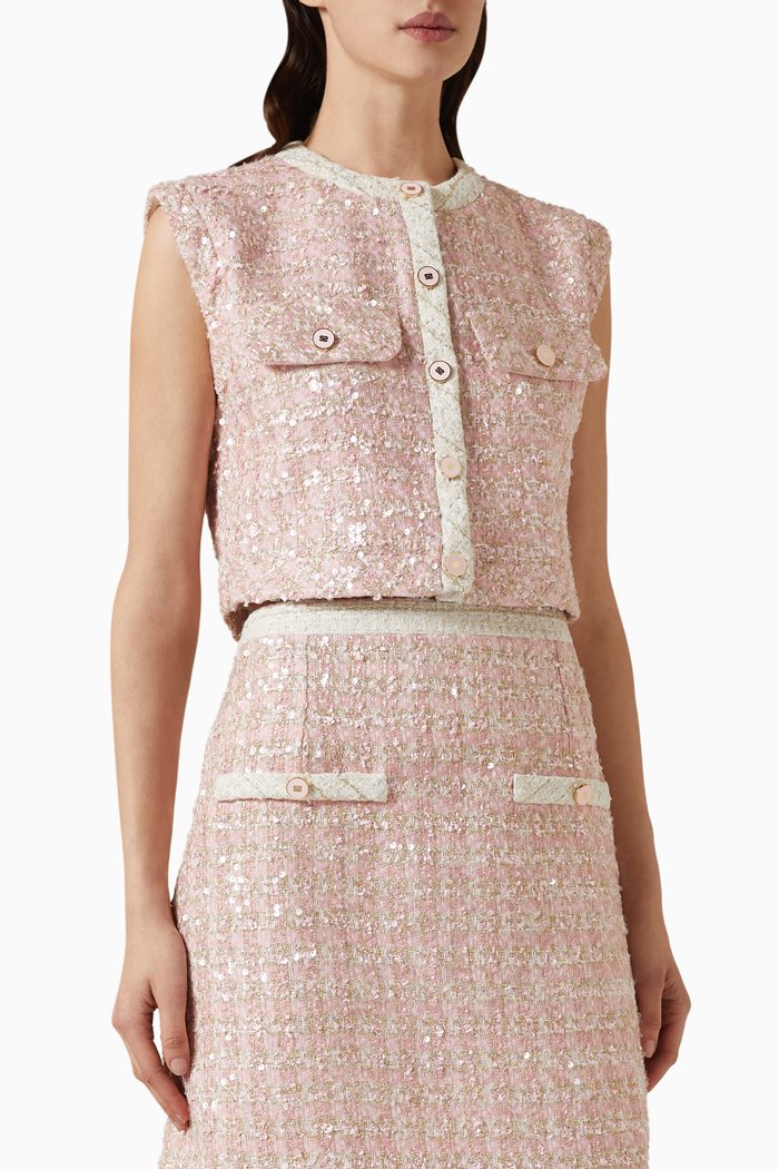 

Sequin-embellished Cropped Jacket in Tweed, Pink