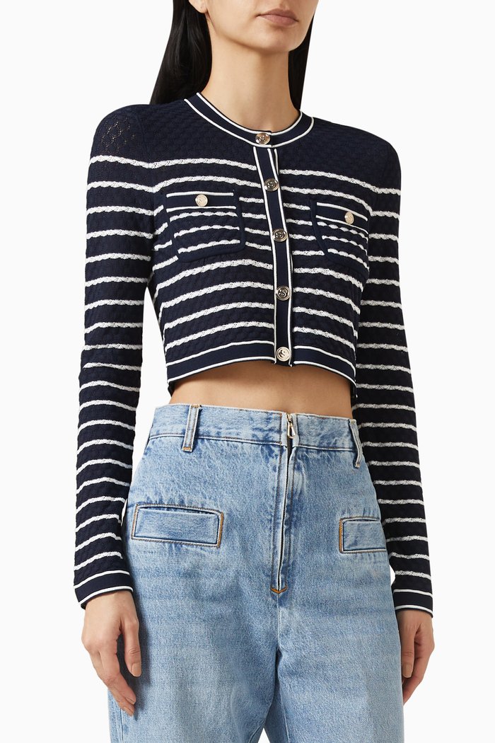 

Striped Cropped Coatigan in Knit, Blue