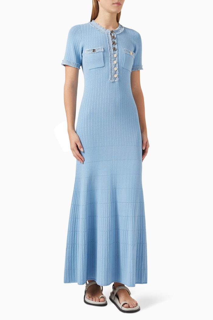 

Alecia Maxi Dress in Knit & Denim, Blue