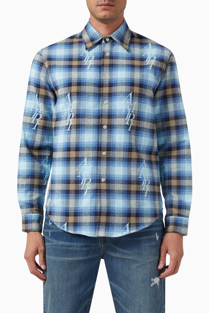 

Staggered Plaid Flannel Shirt in Cotton, Multicolour