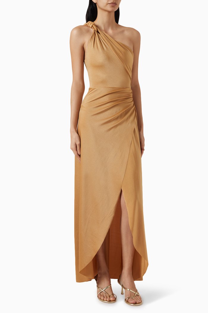 

Rosina Asymmetrical Maxi Dress in Polyamide, Gold