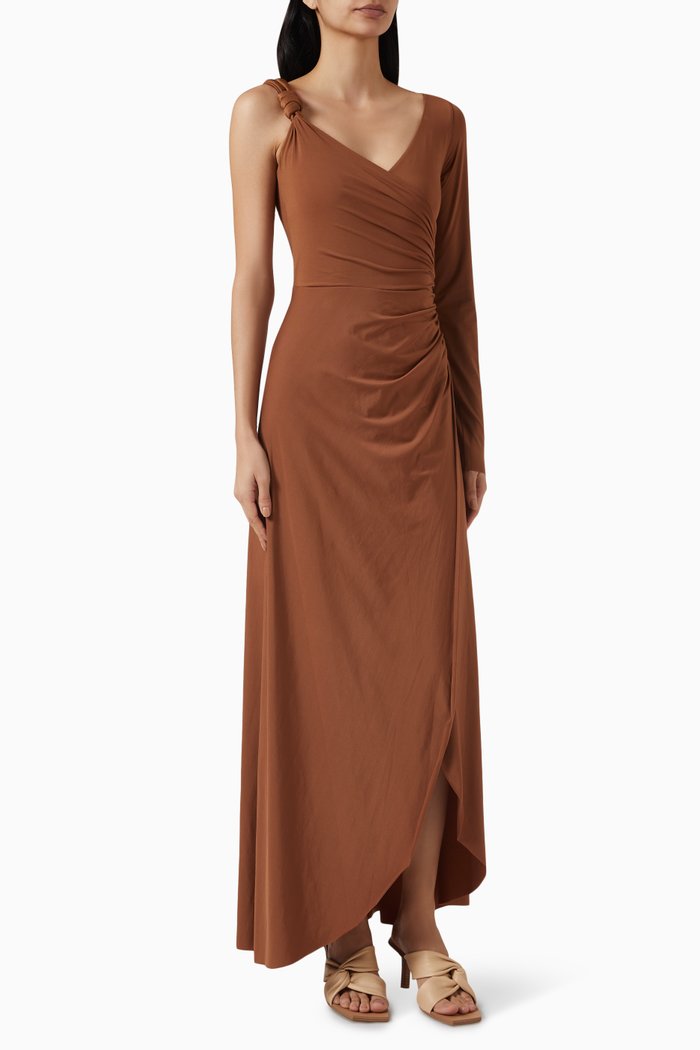 Liana Asymmetrical Dress in Polyamide, Brown