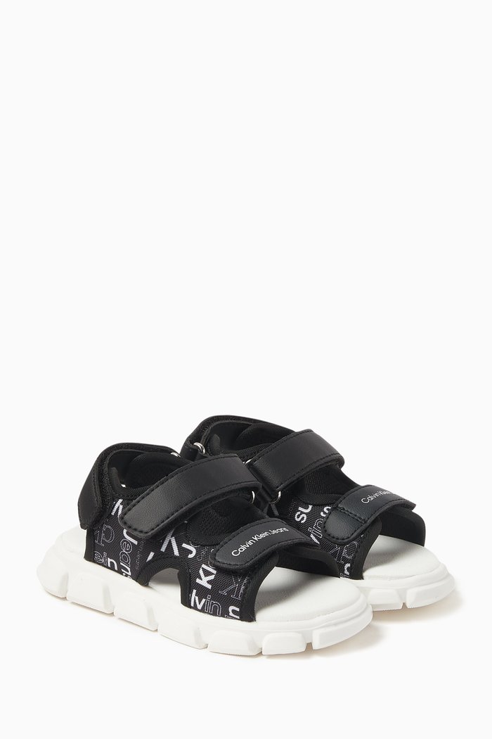 

Logo Sandals in Textile & Faux-leather, Black