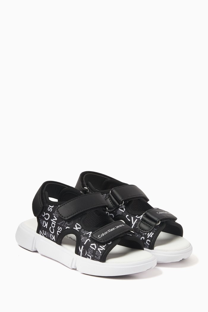 Logo Sandals in Textile & Faux-leather, Black