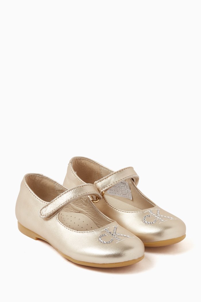 

Logo Ballet Flats in Metallic-leather, Gold