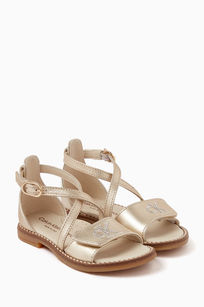 

Logo Sandals in Metallic-leather, Gold