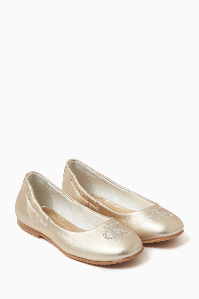 

Logo Ballet Flats in Metallic-leather, Gold