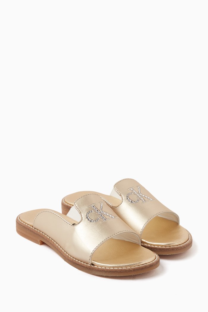 

Logo Slip-on Sandals in Metallic-leather, Gold