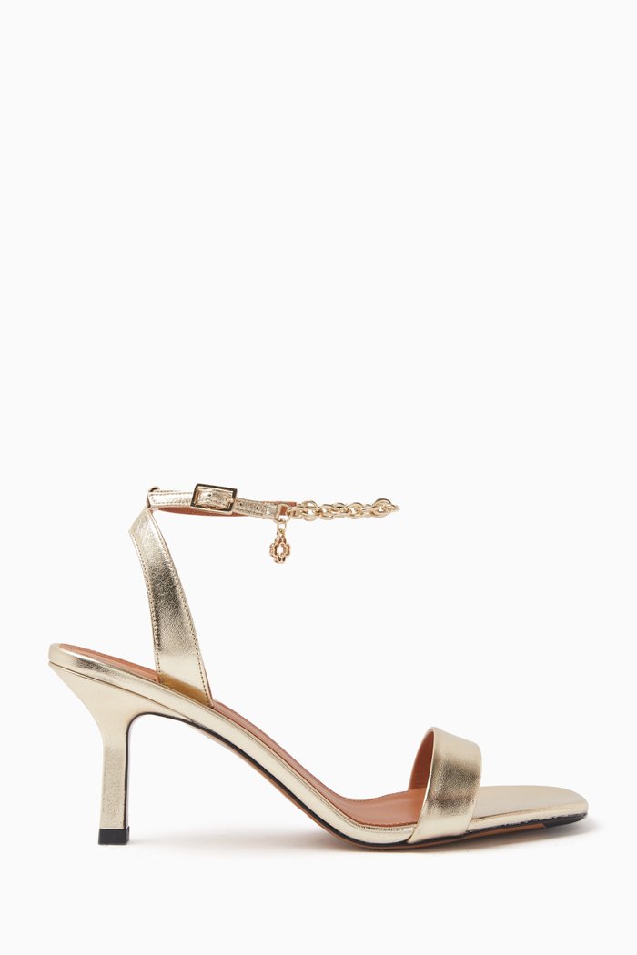 

Chain-detail 75 Sandals in Metallic Leather, Gold
