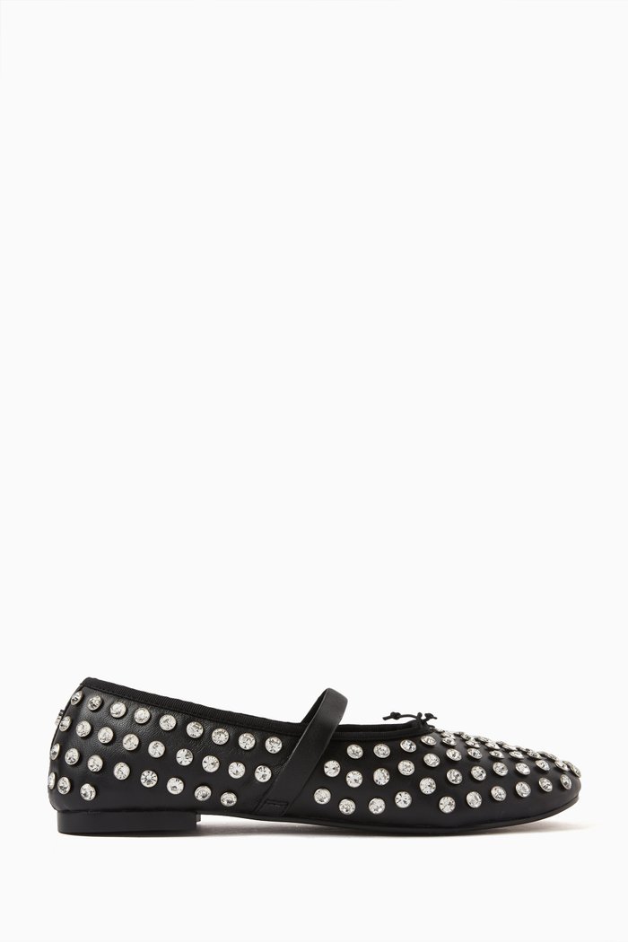 

Rhinestone-embellished Ballerinas in Leather, Black