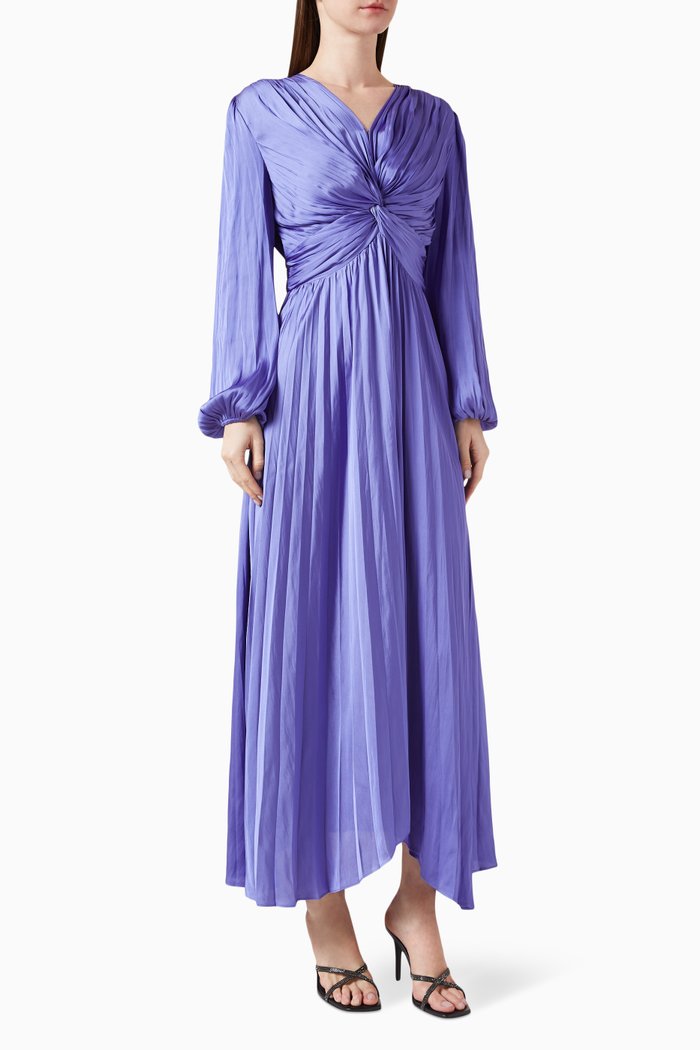 

Riverde Pleated Maxi Dress in Satin, Purple