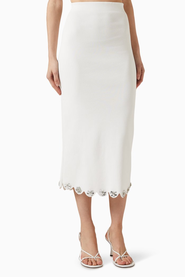 

Daliane Embellished Midi Skirt in Viscose-blend, White