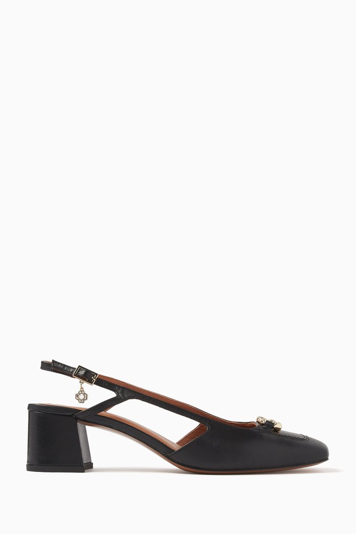 Fedila 55 Slingback Mules in Leather, Black