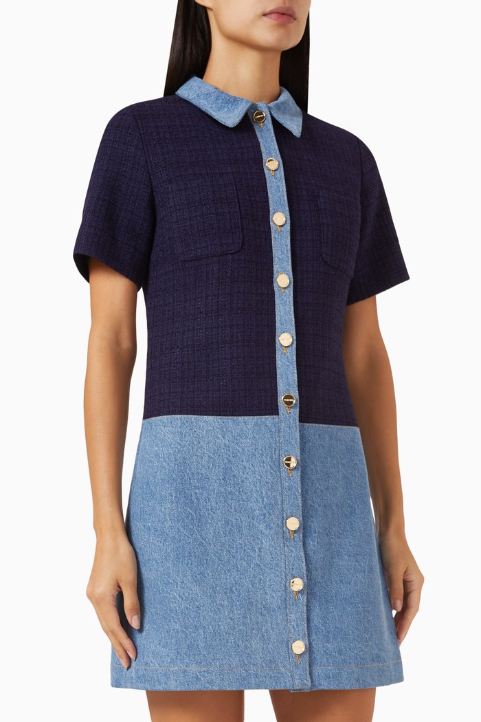 

Brooke Dress in Denim & Tweed, Blue