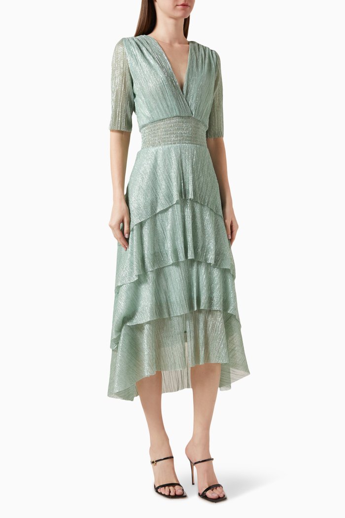 

Ruffled Midi Dress in Metallic-lurex, Multicolour