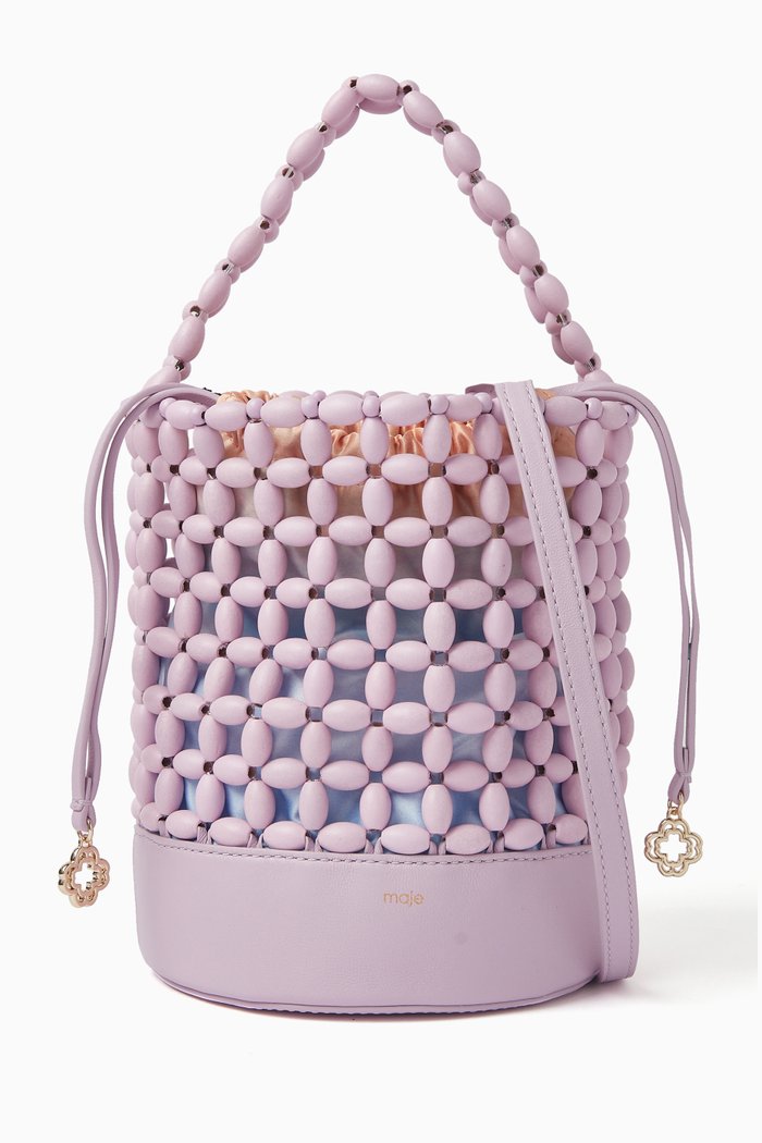 

Beaded Bucket Bag in Leather, Purple
