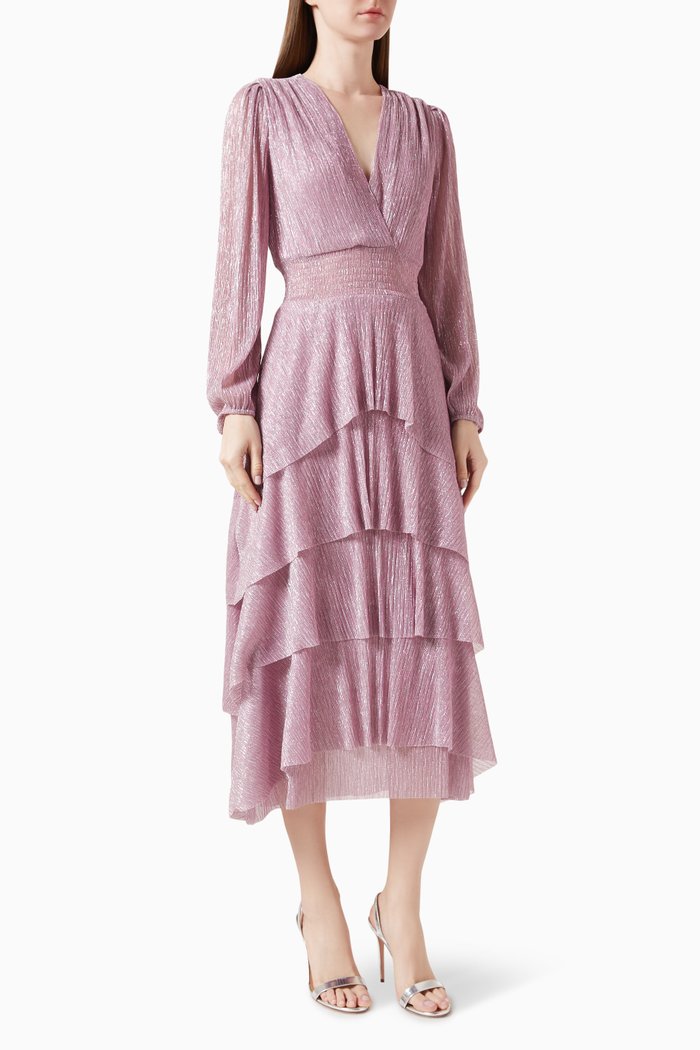 Ruffled Midi Dress in Metallic-lurex, Purple