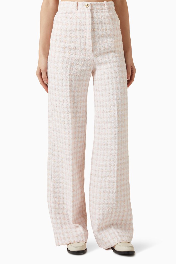 

Lian Checked Straight-leg Pants in Tweed Boucle, Pink