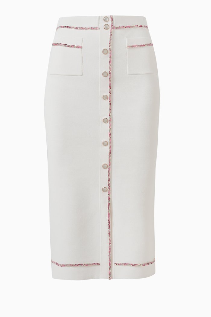 

Elisa Crystal-embellished Midi Skirt in Viscose-blend, White