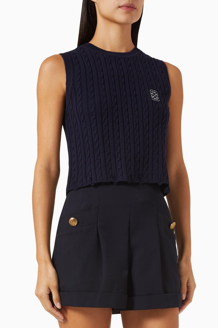 

Cali Sleeveless Sweater in Cable Knit, Blue